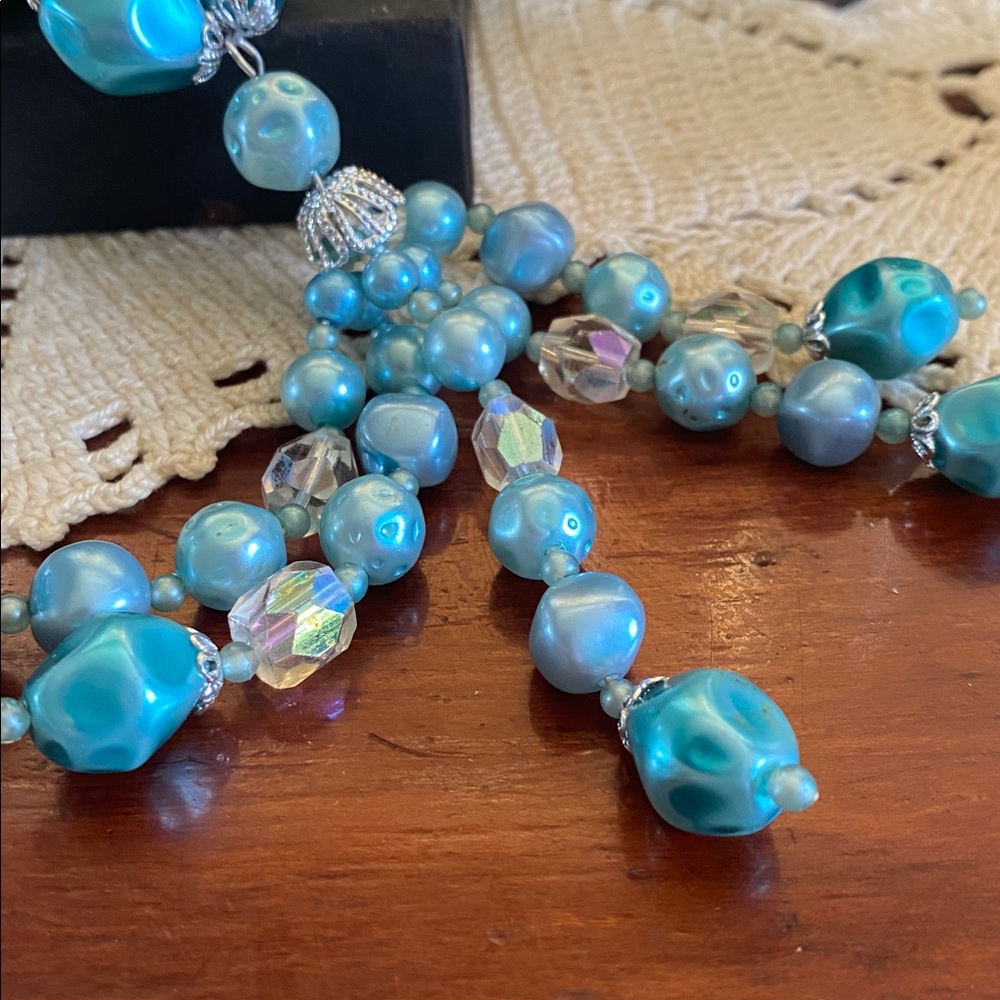 Western Germany Blue Beaded Necklace With AB Crystal - Picture 12 of 13